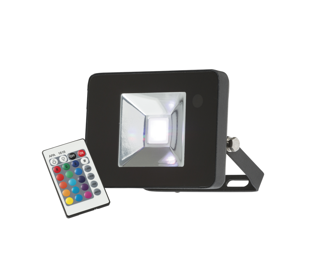 10W 230V IP65 RGB LED Black Die-Cast Aluminium Floodlight