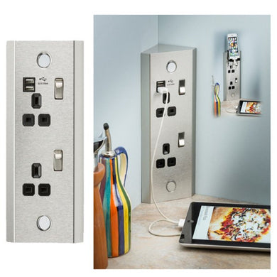 13 Amp Corner Mount Socket Dual USB Charger - Steel City Lighting