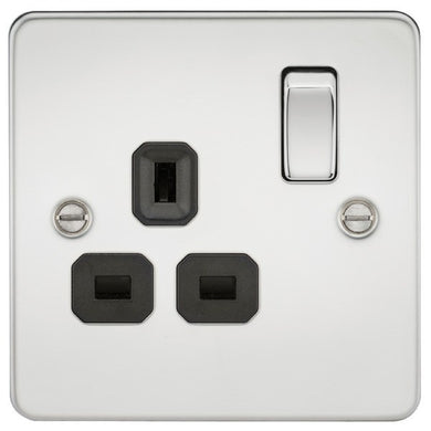 13A 1G DP Flat Plate Switched Socket with Black Inserts - Steel City Lighting