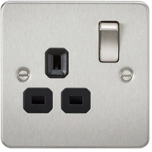 13A 1G DP Flat Plate Switched Socket with Black Inserts - Steel City Lighting