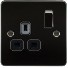 13A 1G DP Flat Plate Switched Socket with Black Inserts - Steel City Lighting