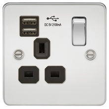 13A 1G Flat Plate Switched Socket and Dual USB Chargers with Black Inserts - Steel City Lighting