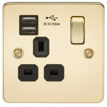 13A 1G Flat Plate Switched Socket and Dual USB Chargers with Black Inserts - Steel City Lighting
