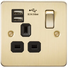 13A 1G Flat Plate Switched Socket and Dual USB Chargers with Black Inserts - Steel City Lighting