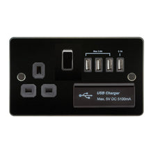 13A 1G Flat Plate Switched Socket and Quad USB Chargers with Black Inserts - Steel City Lighting