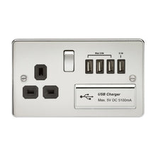 13A 1G Flat Plate Switched Socket and Quad USB Chargers with Black Inserts - Steel City Lighting