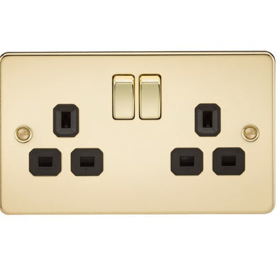 13A 2G DP Flat Plate Switched Socket with Black Inserts - Steel City Lighting