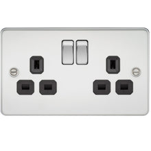 13A 2G DP Flat Plate Switched Socket with Black Inserts - Steel City Lighting