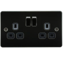 13A 2G DP Flat Plate Switched Socket with Black Inserts - Steel City Lighting