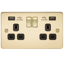 13A 2G Flat Plate Switched Socket and Dual USB Chargers with Black Inserts - Steel City Lighting