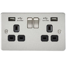 13A 2G Flat Plate Switched Socket and Dual USB Chargers with Black Inserts - Steel City Lighting