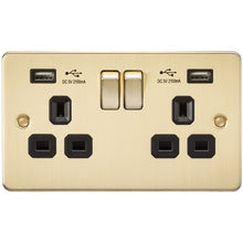 13A 2G Flat Plate Switched Socket and Dual USB Chargers with Black Inserts - Steel City Lighting