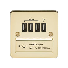 Accessories - 1G Flat Plate Quad 5.1A 5V DC USB Charger Outlet With Black Inserts