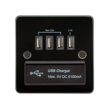 Accessories - 1G Flat Plate Quad 5.1A 5V DC USB Charger Outlet With Black Inserts