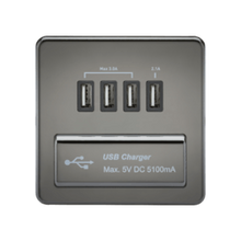 Accessories - Screwless 1G Quad USB Charger Outlet With Black Inserts