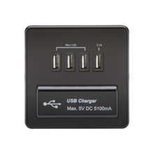 Accessories - Screwless 1G Quad USB Charger Outlet With Black Inserts