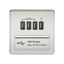 Accessories - Screwless 1G Quad USB Charger Outlet With Black Inserts