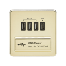 Accessories - Screwless 1G Quad USB Charger Outlet With Black Inserts