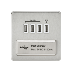 Accessories - Screwless 1G Quad USB Charger Outlet With White Inserts