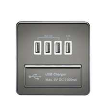 Accessories - Screwless 1G Quad USB Charger Outlet With White Inserts