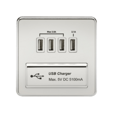 Accessories - Screwless 1G Quad USB Charger Outlet With White Inserts