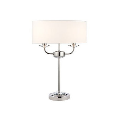 Domestic Lighting - 40 Watt Nixon 2lt Table Lamp - Bright Nickel Vintage White Faux Silk