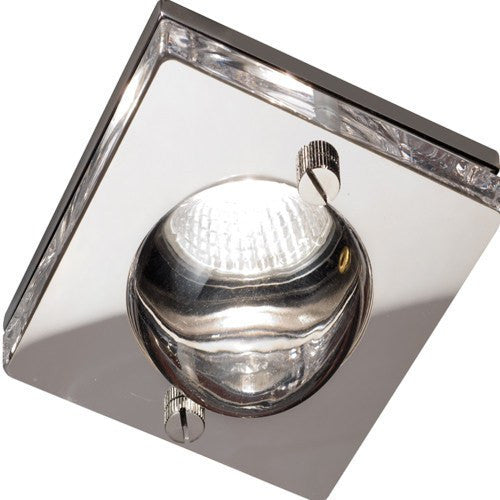 Domestic Lighting - 50 Watt GU10 IP65 Chrome Square Downlight With Clear Glass