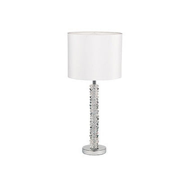 Domestic Lighting - 60 Watt Cortese Table Lamp - Clear Crystal Glass White Faux Silk