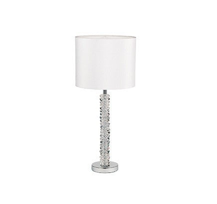 Domestic Lighting - 60 Watt Cortese Table Lamp - Clear Crystal Glass White Faux Silk