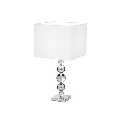 Domestic Lighting - 60 Watt Silvaner Table Lamp - Clear Crystal Glass White Faux Silk