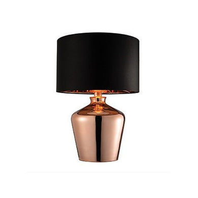 Domestic Lighting - 60 Watt Waldorf Table Lamp - Copper Glass Black Faux Silk