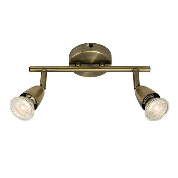 Domestic Lighting - Amalfi 2 X 50 Watt GU10 Antique Brass Twin Bar Spot Light