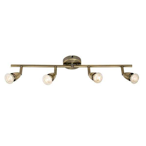 Domestic Lighting - Amalfi 4 X 50 Watt GU10 Antique Brass Quad Bar Spot Light