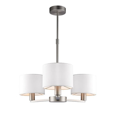 Domestic Lighting - Daley 3 X 40 Watt Matt Nickel And White Faux Silk Pendant