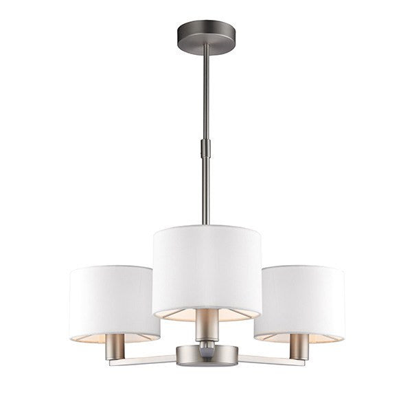 Domestic Lighting - Daley 3 X 40 Watt Matt Nickel And White Faux Silk Pendant