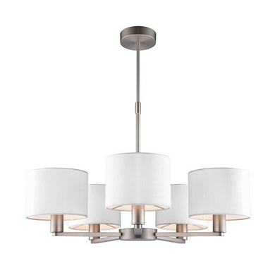 Domestic Lighting - Daley 5 X 40 Watt Matt Nickel And White Faux Silk Pendant