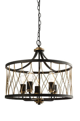 Domestic Lighting - Heston 5 X 60 Watt Matt Black And Rustic Bronze Pendant