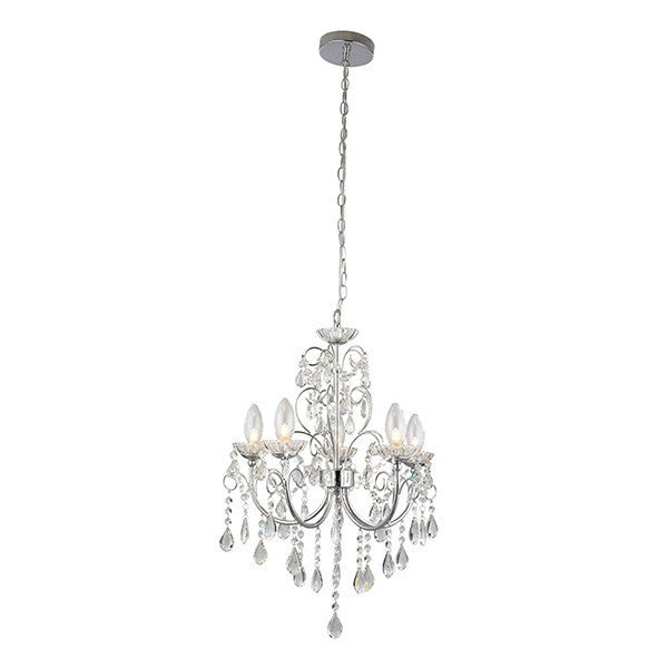 Domestic Lighting - Tabitha 5 X 18 Watt IP44 Clear Crystal Glass Bathroom Pendant