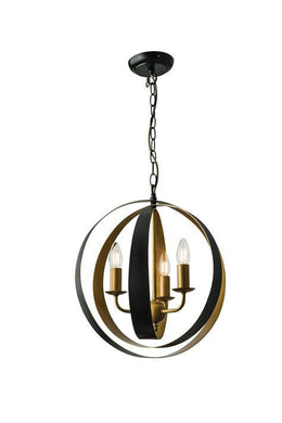 Domestic Lighting - Toro 3 X 40 Watt Aged Gold And Matt Black Pendant