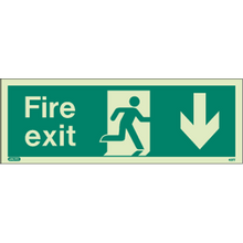 Emergency Lighting - Arrow Down On Rigid Photoluminescent Fire Exit Sign, 120 X 340mm 17m Viewing Distance