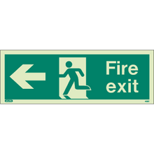 Emergency Lighting - Arrow Left Rigid Photoluminescent Fire Exit Sign,17 Metre Viewing Distance