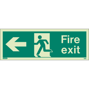 Emergency Lighting - Arrow Left Rigid Photoluminescent Fire Exit Sign,17 Metre Viewing Distance