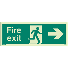 Emergency Lighting - Arrow Right Rigid Photoluminescent Fire Exit Sign, 120 X 340mm 17m Viewing Distance