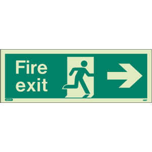 Emergency Lighting - Arrow Right Rigid Photoluminescent Fire Exit Sign, 120 X 340mm 17m Viewing Distance