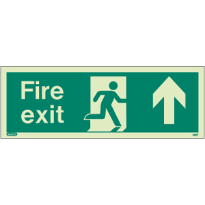 Emergency Lighting - Arrow Up/Straight On Rigid Photoluminescent Fire Exit Sign, 120 X 340mm 17m Viewing Distance