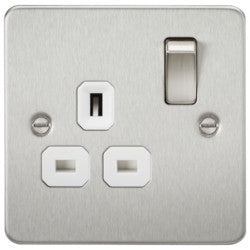 13A 1G DP Flat Plate Switched Socket with White Inserts - Steel City Lighting