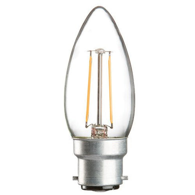 Replacement Lamps - 2 Watt 35mm 3000K LED Candle Lamp - Bayonet Cap (B22), Clear Finish