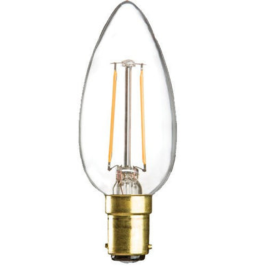 Replacement Lamps - 2 Watt 35mm 3000K LED Candle Lamp - Small Bayonet Cap (B15d), Clear Finish