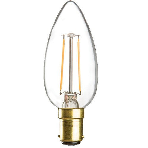 Replacement Lamps - 2 Watt 35mm 3000K LED Candle Lamp - Small Bayonet Cap (B15d), Clear Finish