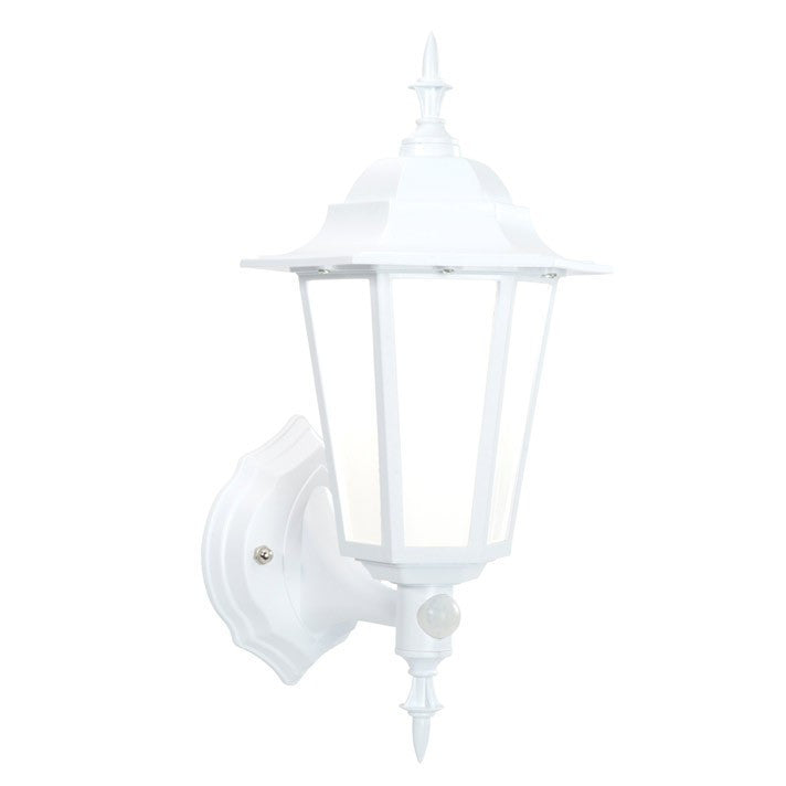 Security Lighting - Evesham 7 Watt IP44 Natural White (4500K) LED Traditional Matt White PIR Wall Lantern